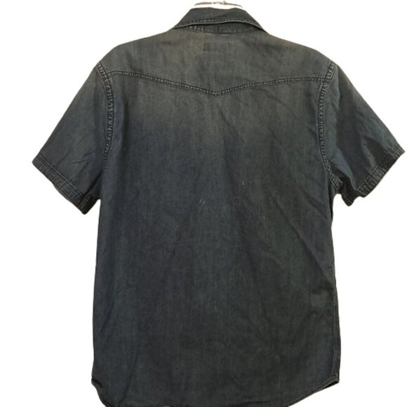 Express Western Denim Womens pearl snap buttons short sleeve shirt Size Large - Picture 4 of 9